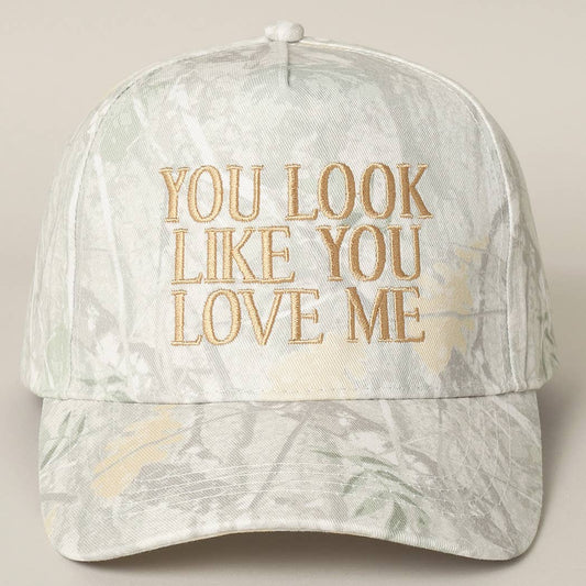 You Look Like You Love Me Embroidery Trucker Hat (White Out Camo Beige)