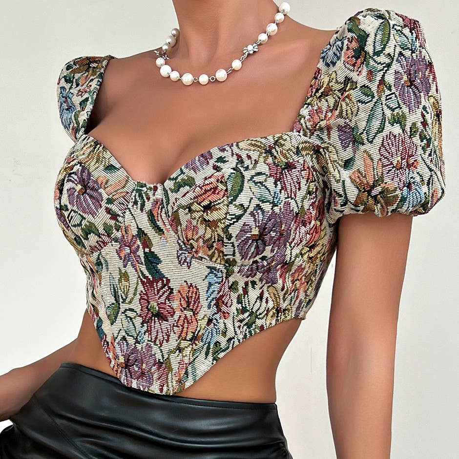 Princess Sleeve Floral Madame Corset Top (Daisy)