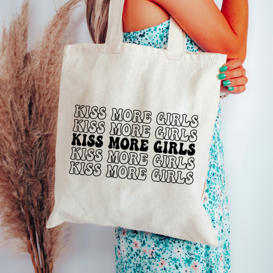 Kiss More Girls Tote Bag (Beige Babe)