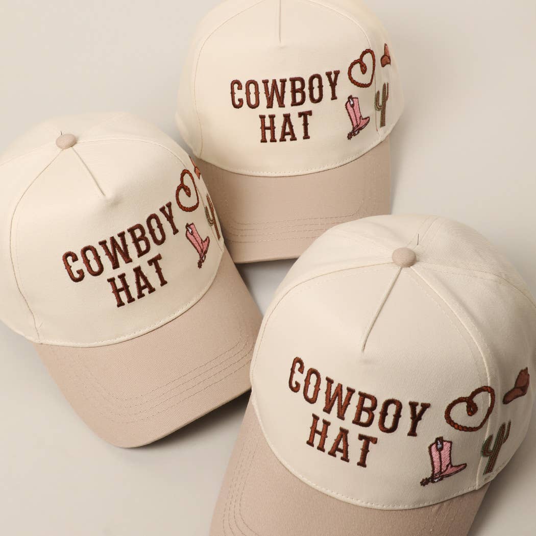 Cowboy Hat Cactus Heart Embroidery Trucker Hat: Beige / ONE SIZE