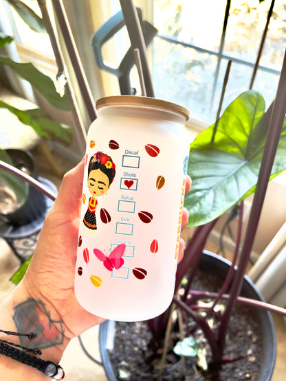 Vibrant Frida Coffee Glass Tumbler - 16oz