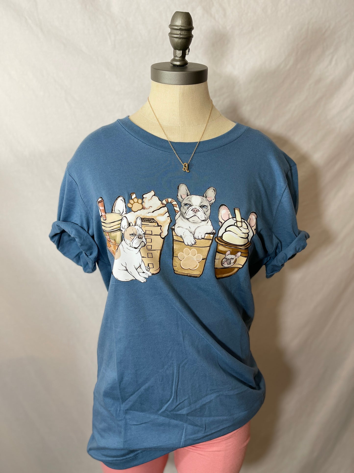 Puppuccino 'Frenchie' Graphic Tee (Slate Blue)