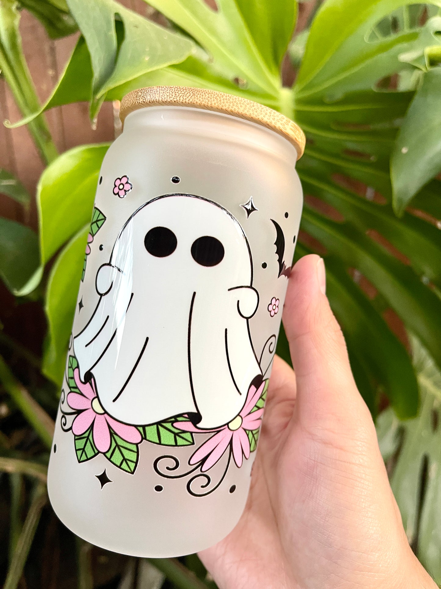 Ghouls and Florals Glass Tumbler - 16oz