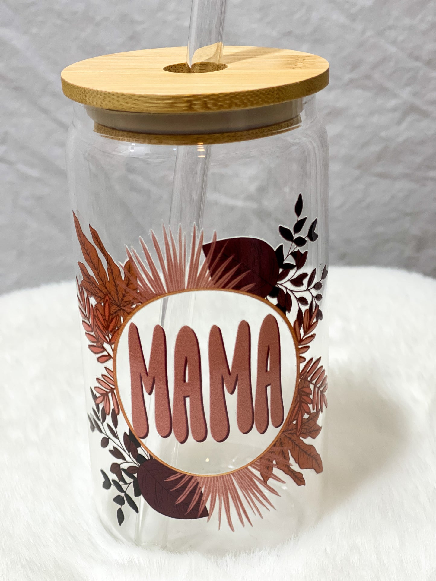 Neutral Floral Mama Glass Tumbler - 16oz