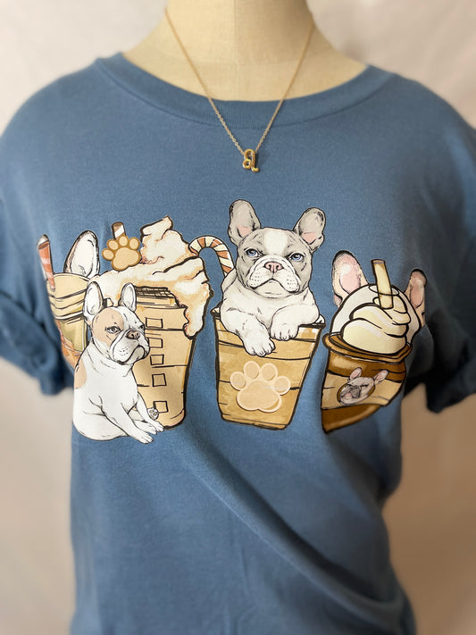 Puppuccino 'Frenchie' Graphic Tee (Slate Blue)