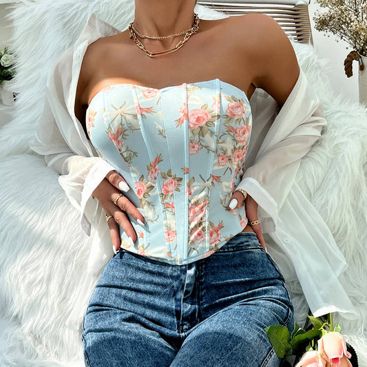 Spring Fling Floral Tube Top Corset (Flirty Blue)