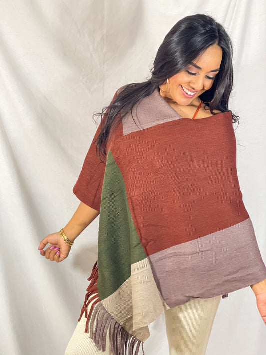 Hoping for Autumn Nights Poncho (Mocha/Green)