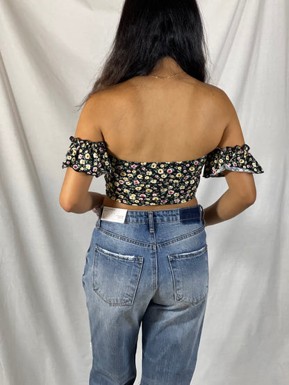 Brigette Off Shoulder Crop (Black Floral)