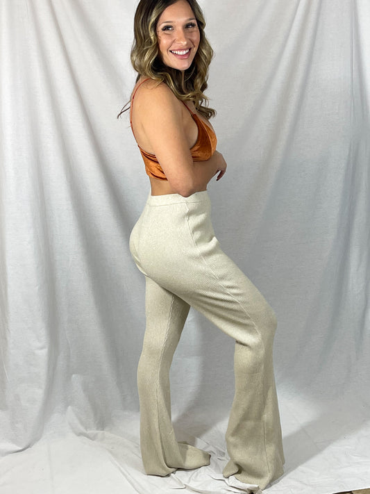 Lurex Ribbed Flare Pant (Tan/Gold)