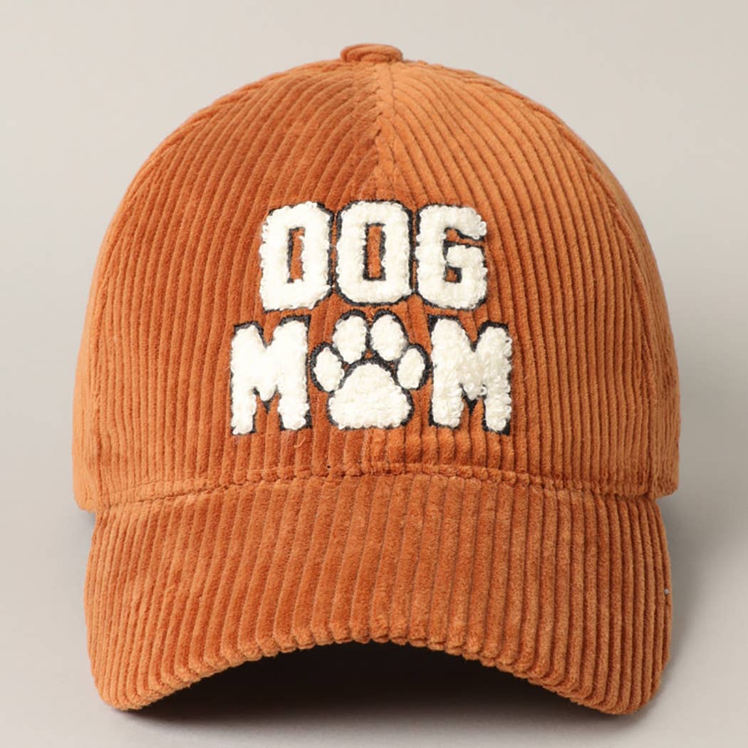 Dog Mom Corduroy Baseball Cap (Brown)