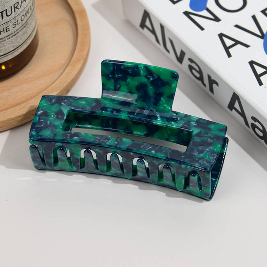 Vintage Oversized Square Acetate Claw Clip, Eco-Friendly (Floral Green)