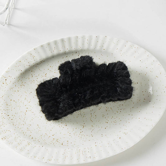 Solid Fuzzy Rectangular Hair Claw (Peppercorn)