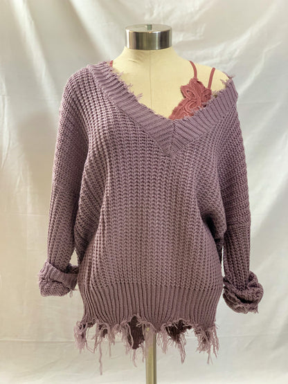 Parvati V-Neck Sweater (Dusty Lavender)