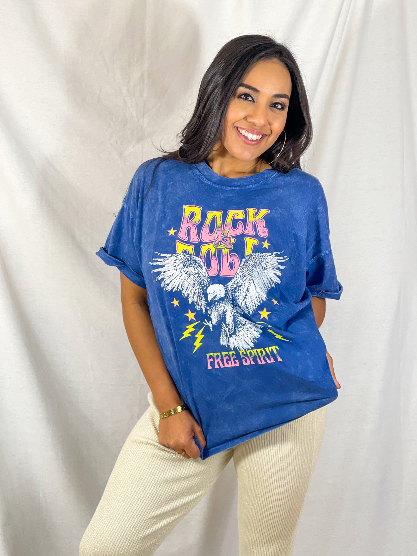 Rock & Roll Mineral Wash Graphic Tee (Blue Dream)