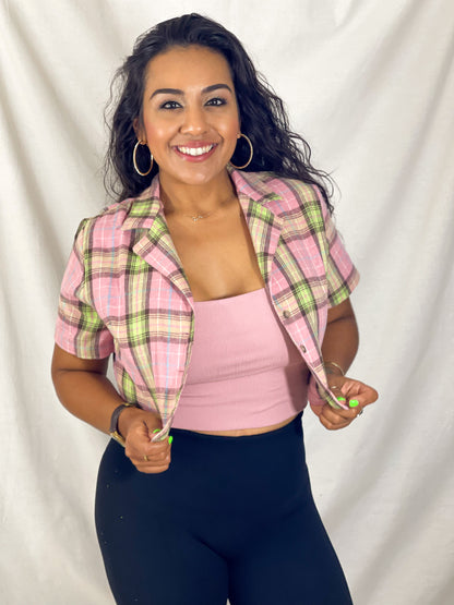 Cordelia Plaid Button Down Shirt (Pink Plaid)