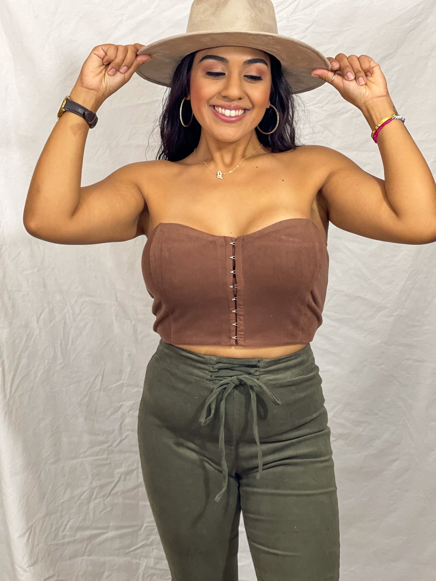 Sienna Hook & Eye Corduroy Tube Top (Chocolate)