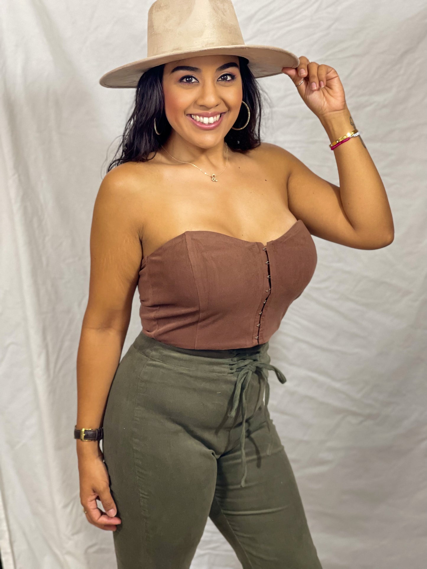 Sienna Hook & Eye Corduroy Tube Top (Chocolate)