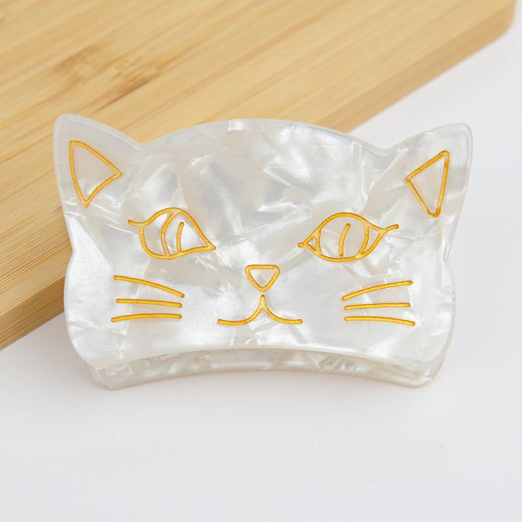 Acrylic Cute Cat Claw Clip (White Marble)