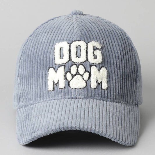 Dog Mom Corduroy Baseball Cap (Dusty Blue)