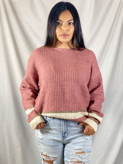 Delta Ribbed Knit Sweater (Dusty Rose)