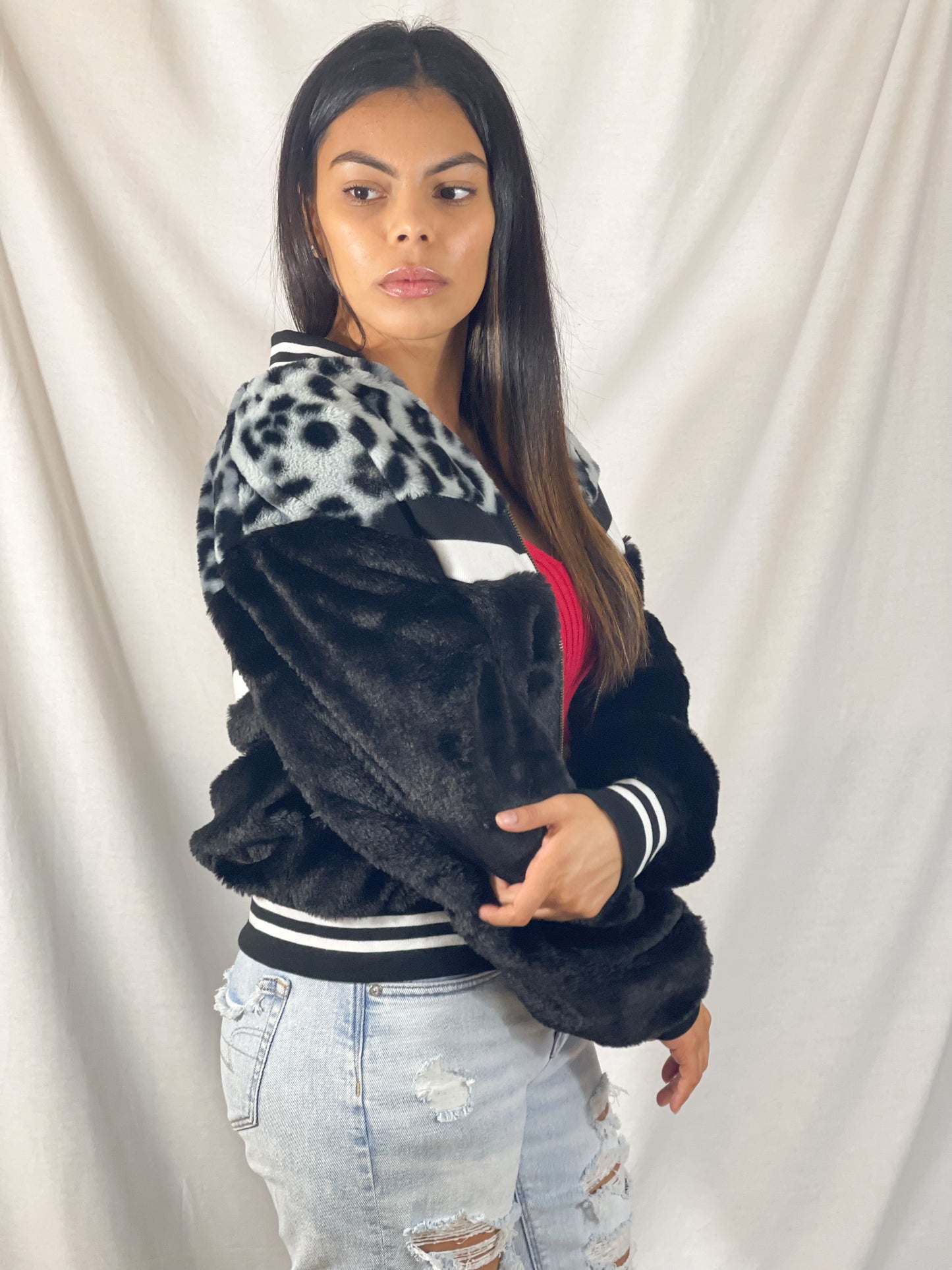 Lennox Faux Fur Leopard Bomber Jacket