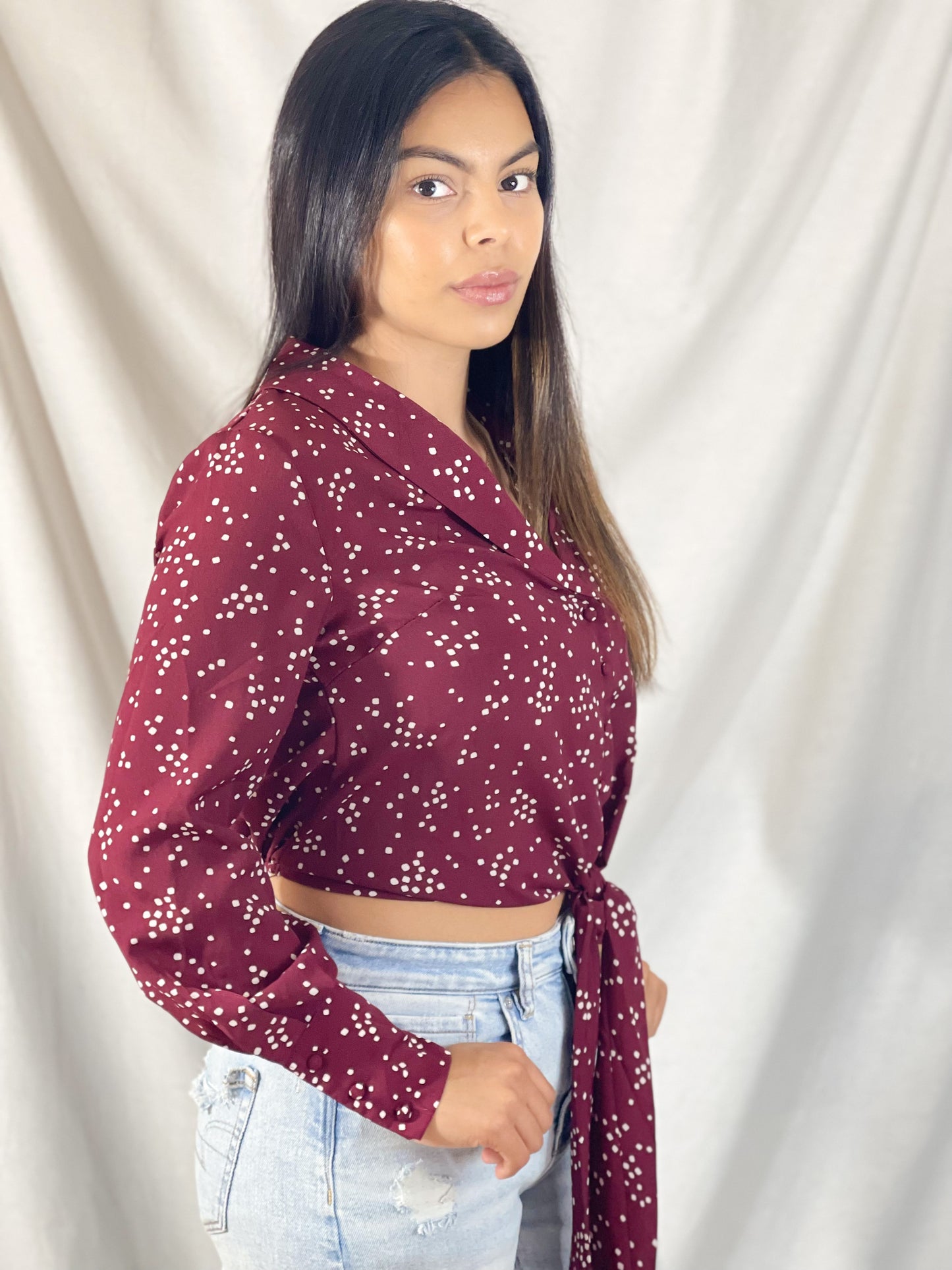 My Whimsical Heart Button Front Blouse (Ruby Red Wine)