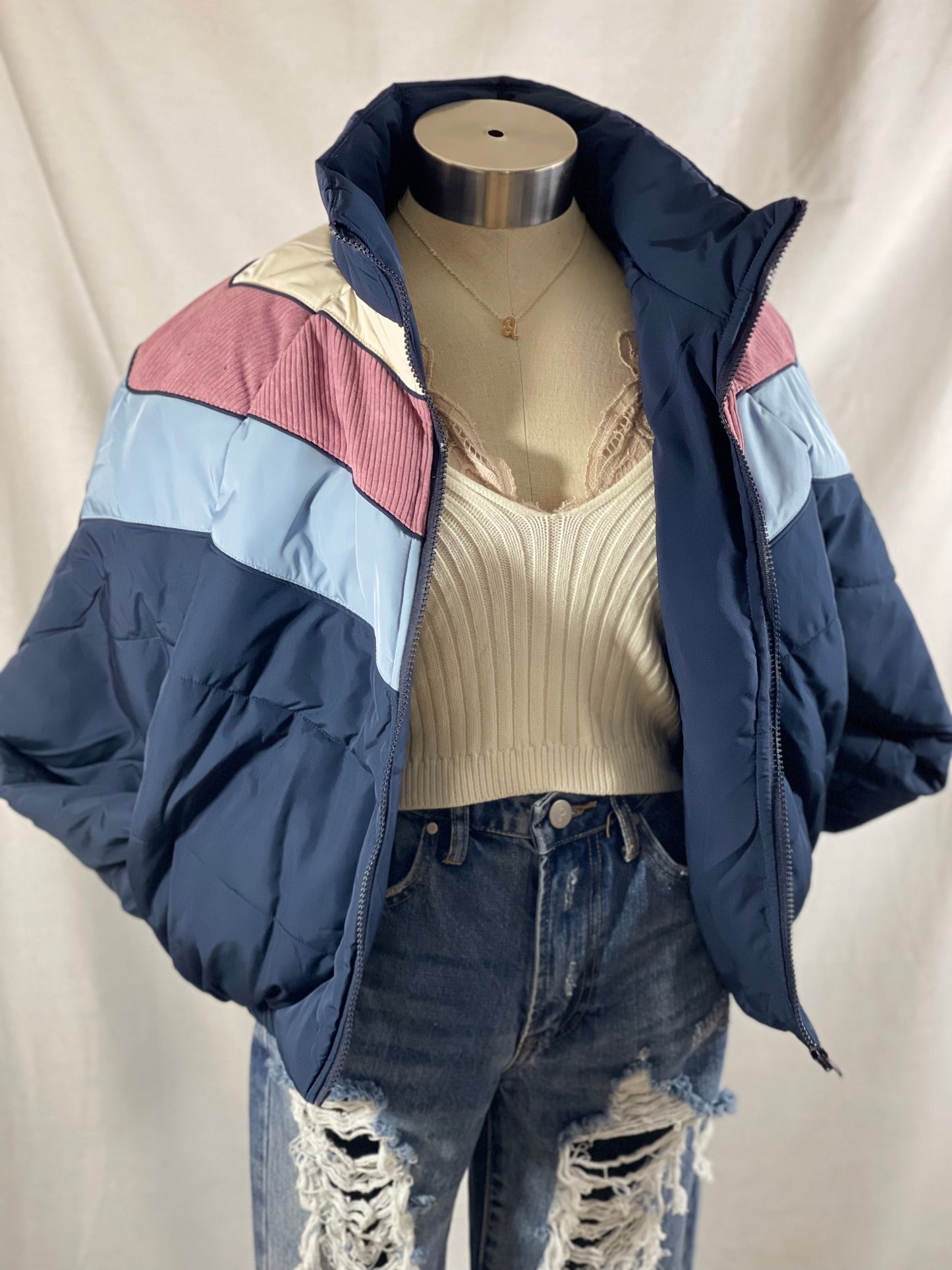 Margo Vintage Puffer Jacket (Navy)