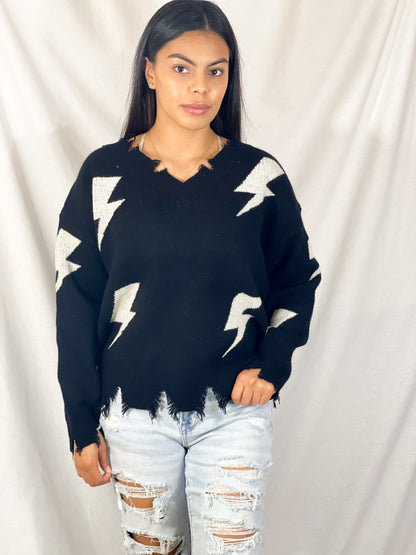 Thunder Bolt Oversized Sweater (Storm Black)