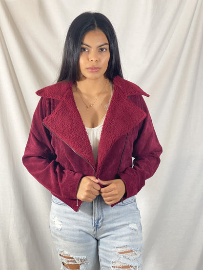 Tayla Side Zip Cord Jacket (Ruby Red Wine)