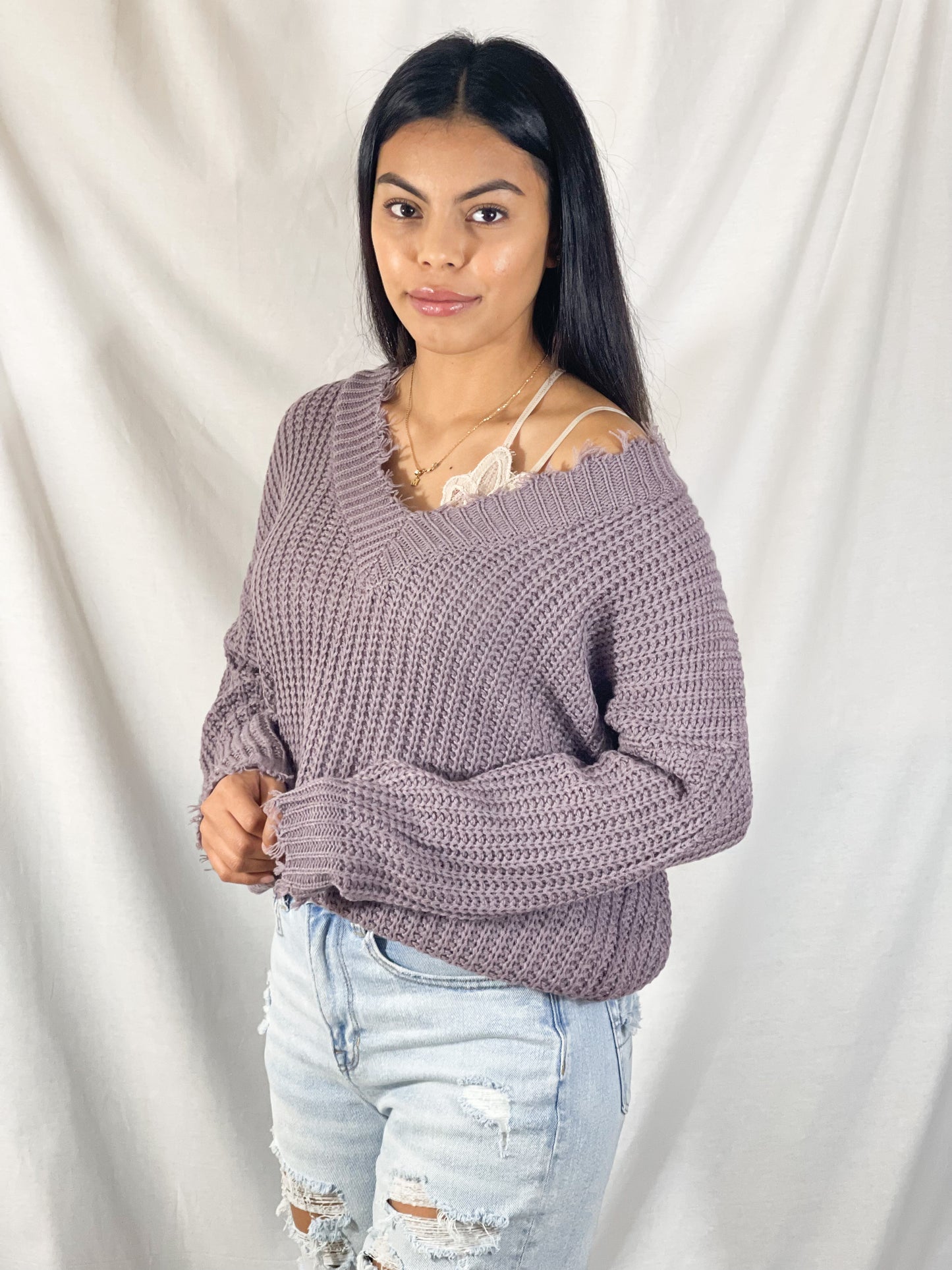 Parvati V-Neck Sweater (Dusty Lavender)