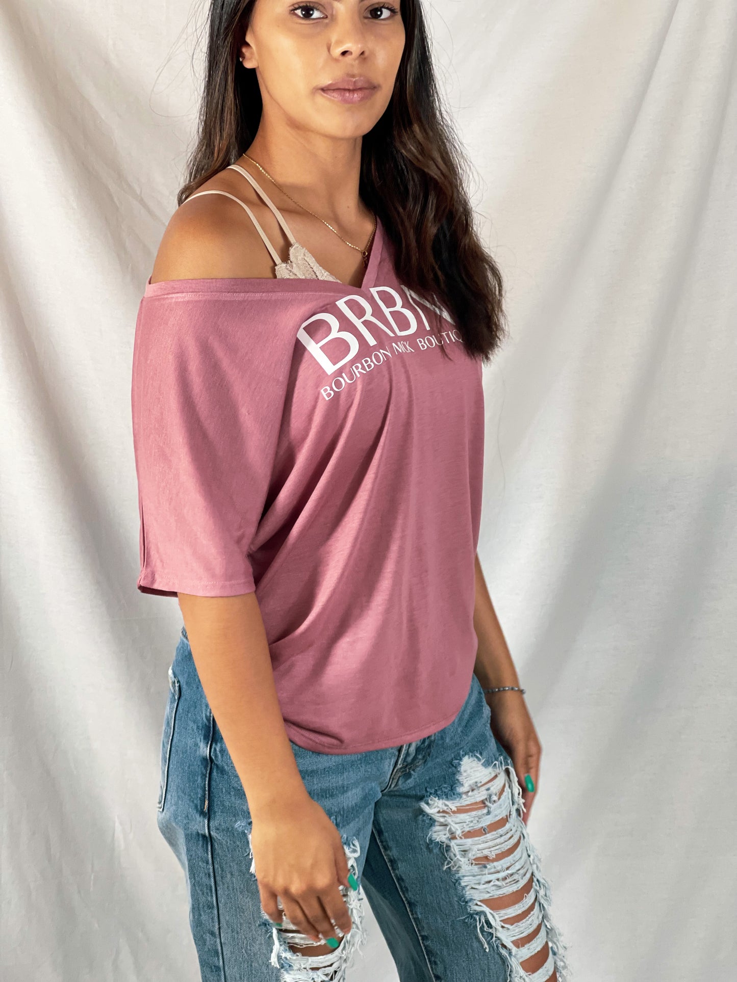 BRBN Slouch V-Neck Tee (Mauve)