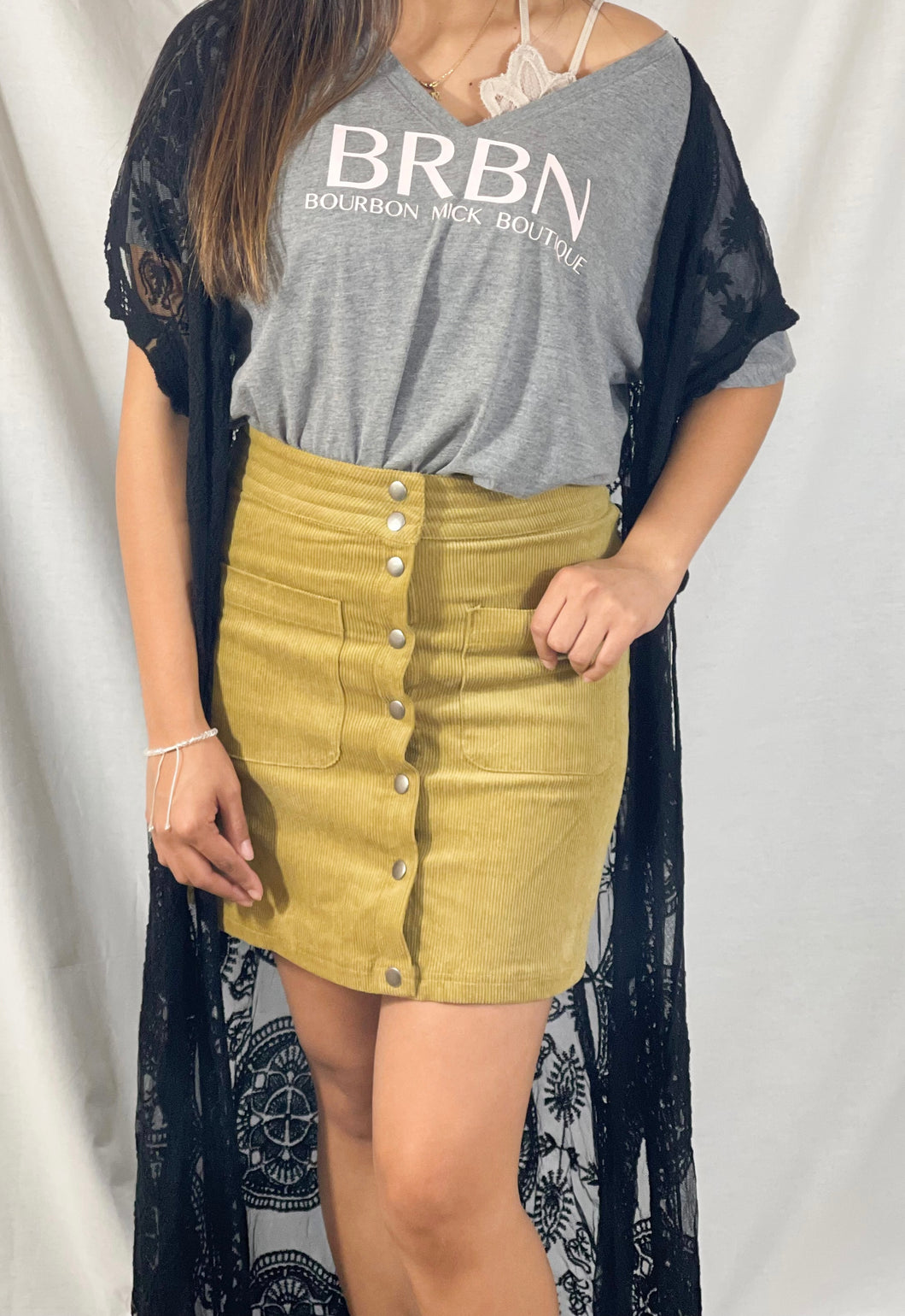 Corduroy top gold skirt