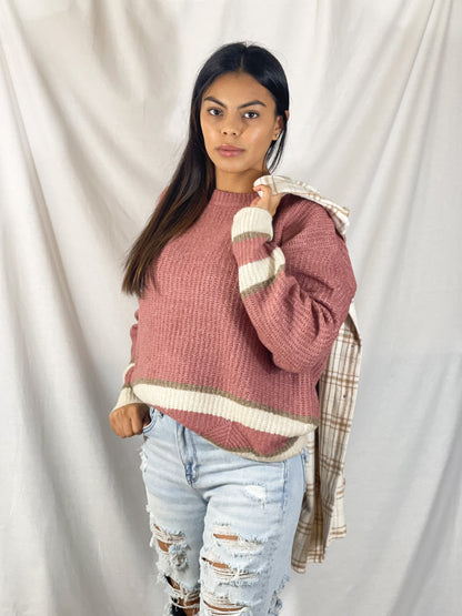 Delta Ribbed Knit Sweater (Dusty Rose)