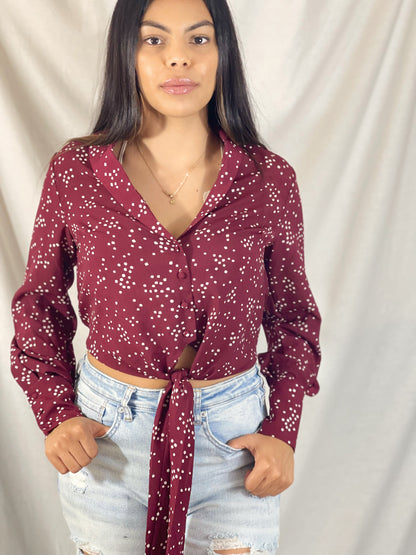 My Whimsical Heart Button Front Blouse (Ruby Red Wine)