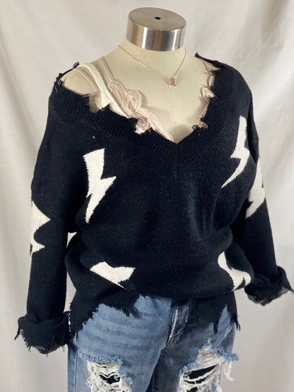 Thunder Bolt Oversized Sweater (Storm Black)