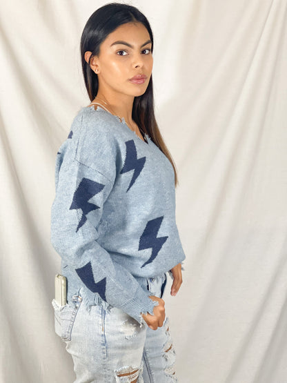 Thunder Bolt Oversized Sweater (Electric Blue)