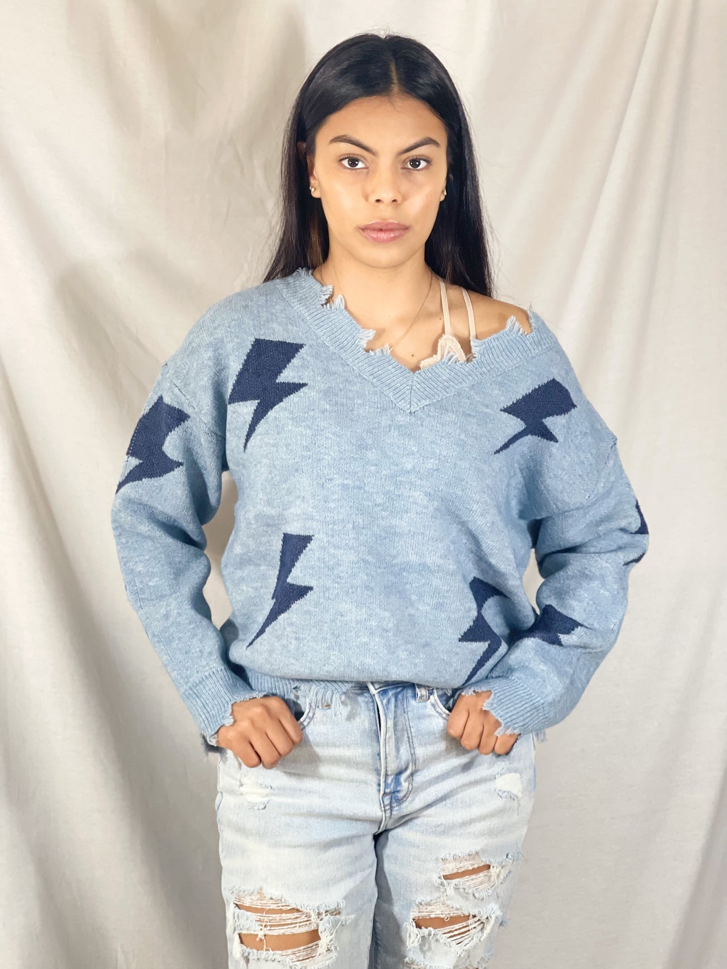 Thunder Bolt Oversized Sweater (Electric Blue)