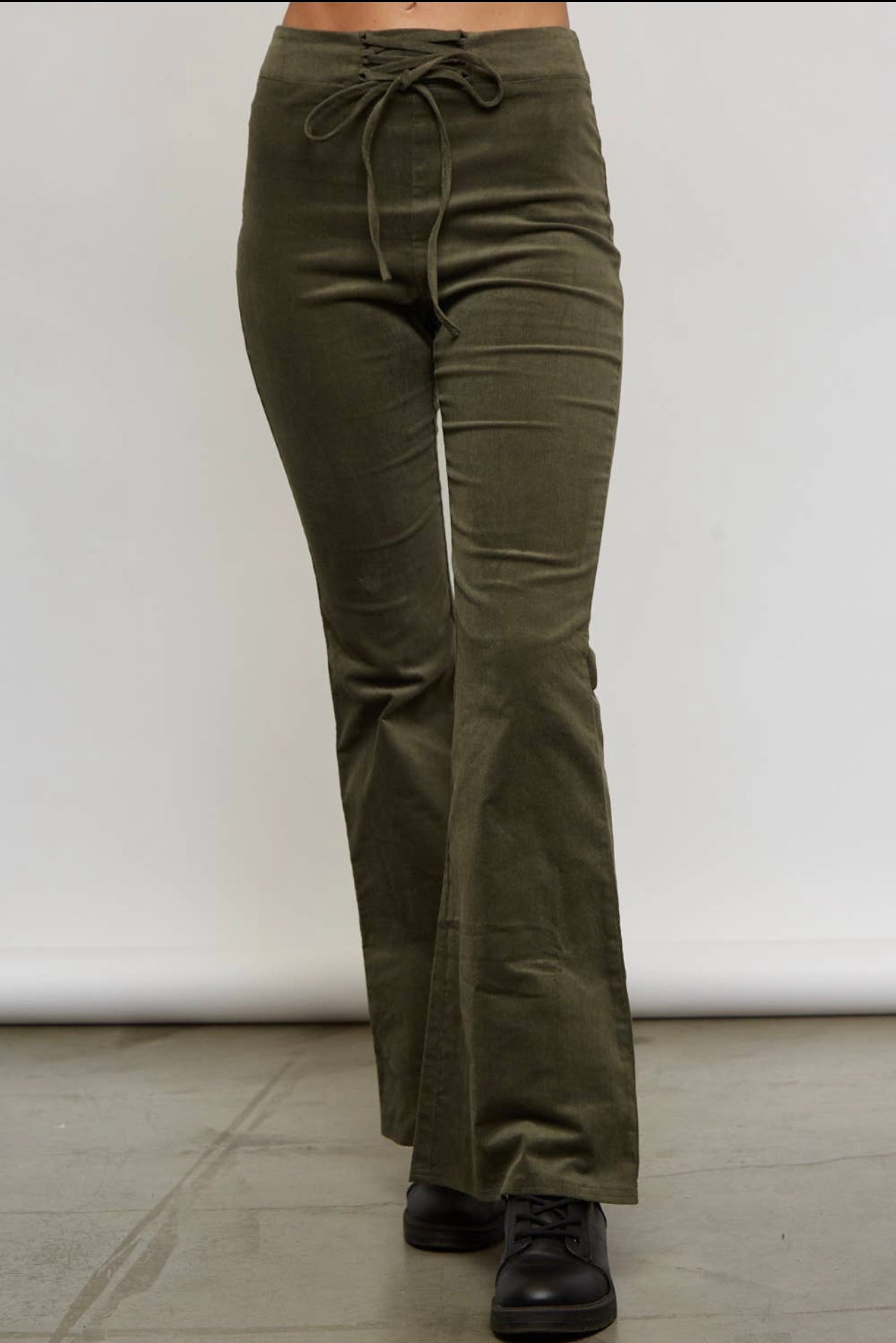 Indie Waist Lace Corduroy Flare Pant (Olive Green) – Bourbon Mick